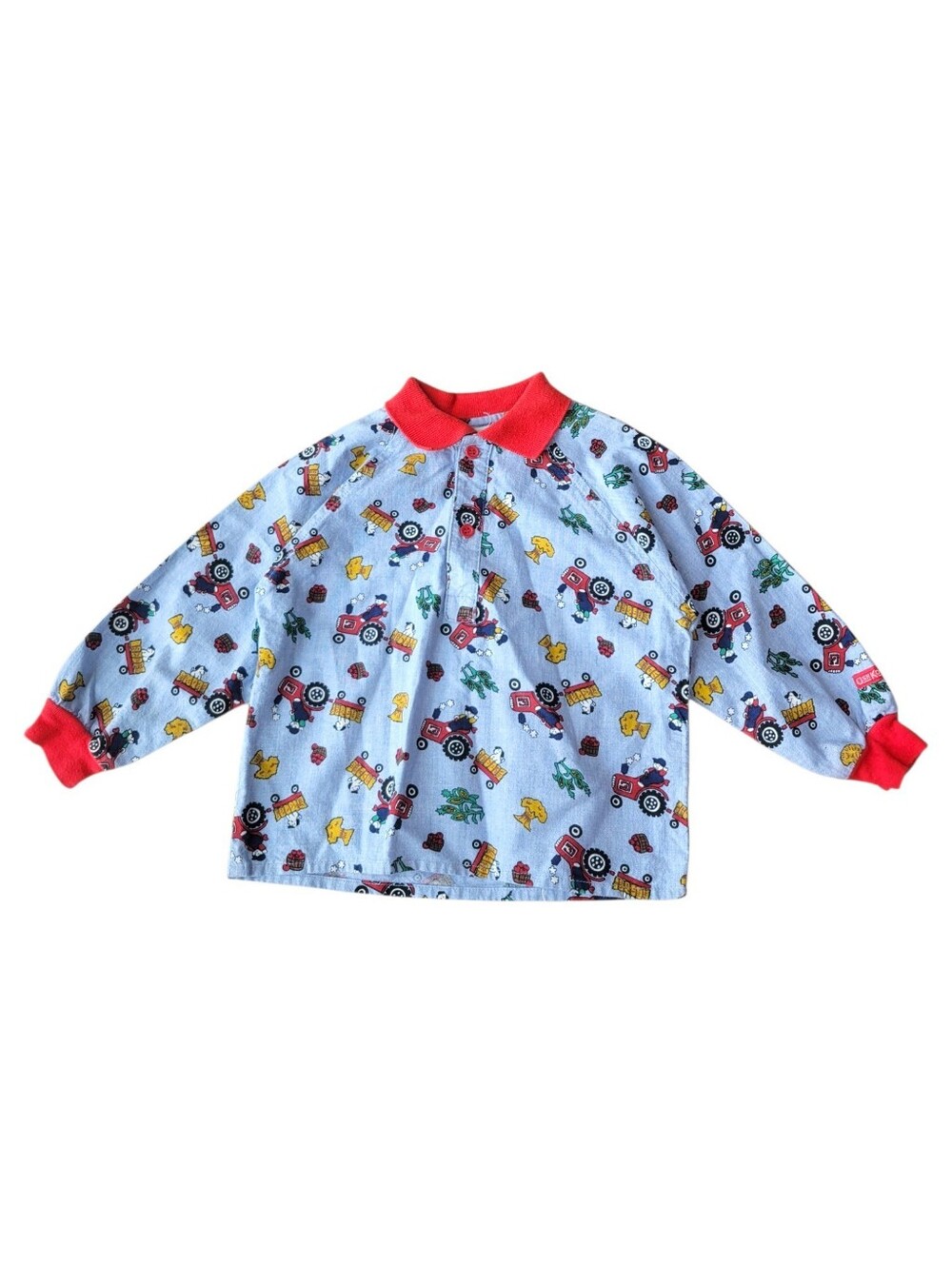 Vintage OshKosh Bgosh Kids Boys Long Sleeve Polo Shirt 3T Tractor Puppy Farm USA